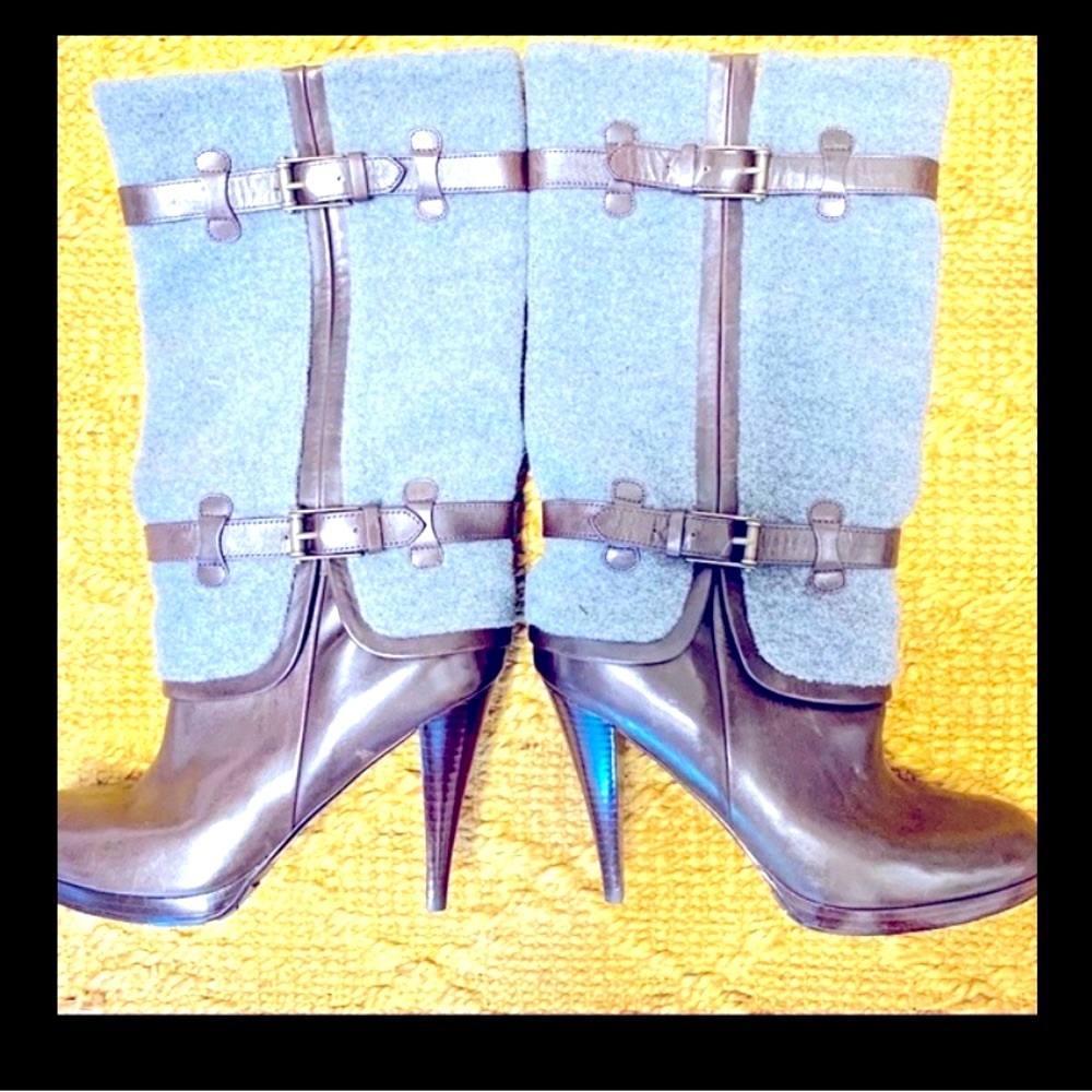 Cole Haan Brown Leather Felted Wool Boots